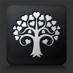 Black Square Button with Love Tree Icon N2
