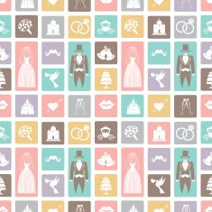 Wedding flat icons in seamless pattern