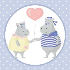 vector greeting card for Valentine's Day with hippos in love N2