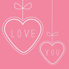 Two hanging hearts with bows Love pink card