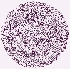 Round floral pattern with birds Vector background