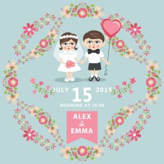 Wedding invitation with baby Bride groom floral frame N4