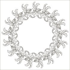 Floral monochrome round frame with lilies N2