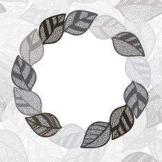 Floral monochrome round frame with abstract leaves