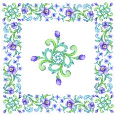 square frame with floral border watercolor drawing isolated on white