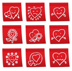 Heart shape symbol post it note icon set