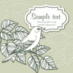 Vector watercolor spring illustration with bird and leaf