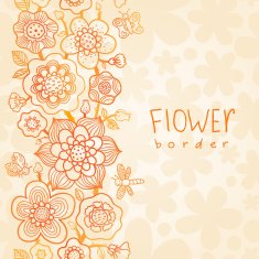 Outline floral summer border on seamless texture
