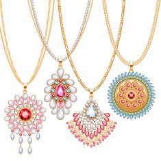 Set of golden chains with different pendants