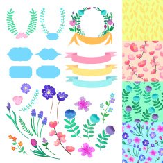 Hand-drawn vector romantic decor set