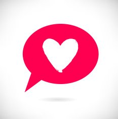 Drawn heart silhouette in red speech bubble