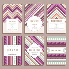 Set Of Six Wedding Cards With Geometric Ornaments