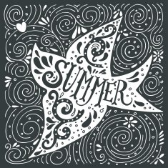 Hand drawn summer print with a bird and hand lettering N3