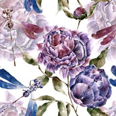 Seamless pattern with flowers Watercolor illustration N39