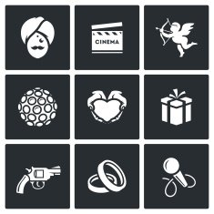 Indian cinema icons set Vector Illustration