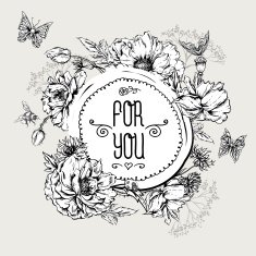 Summer Monochrome Vintage Greeting Card with Blooming Poppies N3
