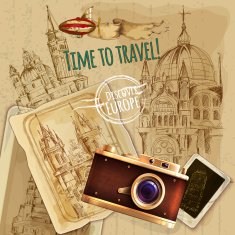 Europe Travel With Camera Vintage Poster