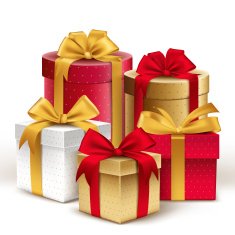 Group of Realistic 3D Colorful Gifts with Ribbons Wrap
