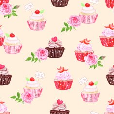 Chocolate and cupcakes beige seamless vector print