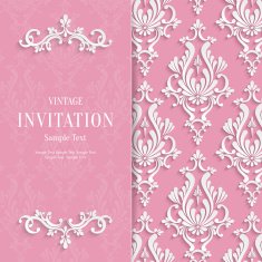 Vector Pink Floral 3d Wedding Invitation Background Template N2