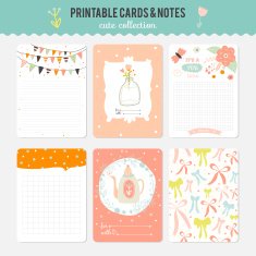 Set of cards notes and stickers with cute illustrations N104