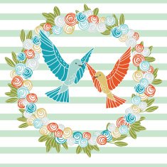 Romantic card - Birds and flowers 1 pattern