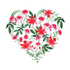 Watercolor wild flowers vector design heart