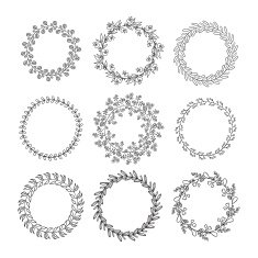 Collection of handdrawn wreaths isolated N2