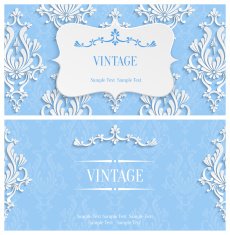 Vector Blue 3d Vintage Invitation Template with Floral Damask Pattern N2