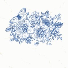 Card with a bouquet of flowers and butterfly N4