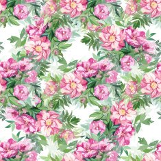 Vector Watercolor Peony Flowers Seamless Pattern