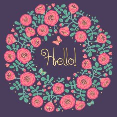 Vector floral card with wreath from flowers leaves and text