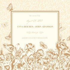 Vector vintage wedding card with flowers and butterflies
