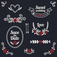 Wedding graphic set Ribbons frames dividers wreathes and labels