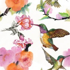 Drawing of beautiful bright birds and flowers seamless pattern N2