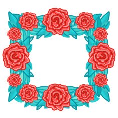 Rectangle floral retro frame with red roses and leaves N2