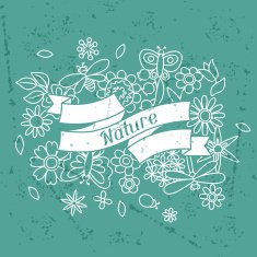 Card with beautiful simple flowers beetles and butterflies N7