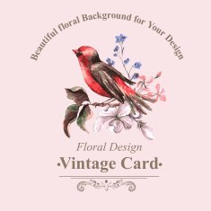 Vintage Floral Card with Bird on Branch N3