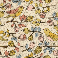 Vector seamless pattern with flower and birds N2
