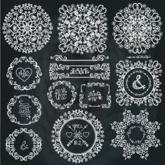 Winter swirls decor Frame wreath mandala set Chalkboard