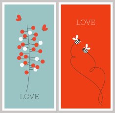 Romantic spring poster with pretty couples of butterflies and bees
