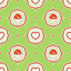 polka dot pattern with fly agaric mushroom and heart seamless