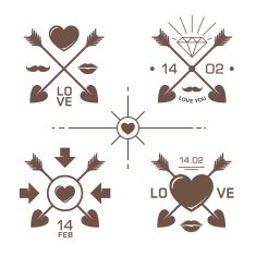 Valentine's day one color labels with arrows