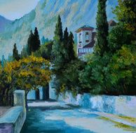 Oil Painting - cityin the mountains road surrounded by tree