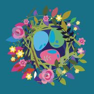 Beautiful floral nest -wreath with color eggs