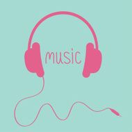 Pink headphones with cord and word Music Card