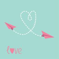 Two flying paper planes Heart in the sky Love card N2