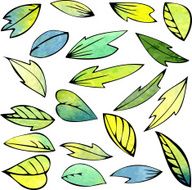 set of leaves painted by watercolor