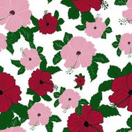 Vector flower pink hibiscus seamless pattern