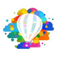 Hot air balloon silhouette colorful clouds abstract vector background